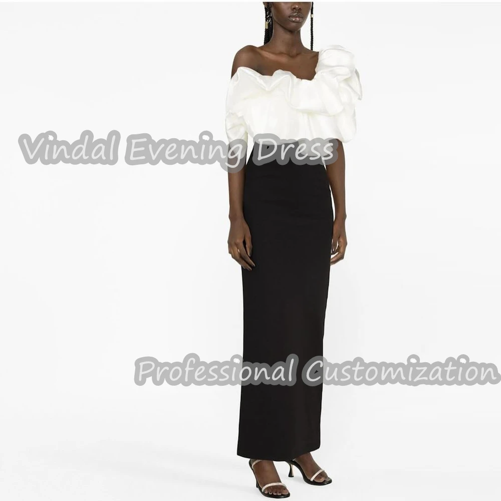 

Vindal Evening Dress One Shoulder Ankle Length Straight Crepe Built-in Bra Elegant Short Sleeves Saudi Arabia For Woman 2024