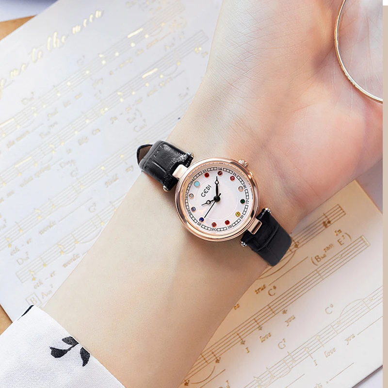 

Женские часы, модные повседневные красочные кожаные браслеты со стразами, кварцевые часы, классические продвинутые женские часы, часы