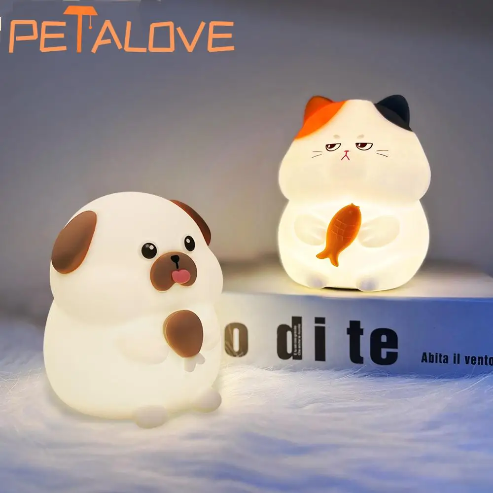 Silicone Cat Dog Night Light USB Rechargeable Nursery Sleeping Lamp Kawaii Cat Animal Night Lights for Kids Bedside Decoration