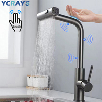 YCRAYS Smart Touch Control 3 Mode Kitchen Faucet Black Waterfall Crane Brushed Nickel Sensor Pull Out Mixer Gray Sink Water Tap