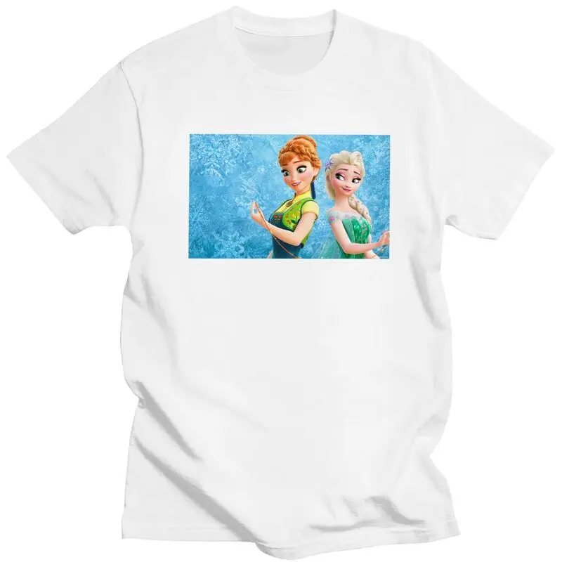 Frozen Elsa Anna Cartoon T Shirt Men Pre-shrunk Cotton Tshirt Lovely Graphic Tee Tops Short Sleeve T-shirt Fitted Clothing Merch