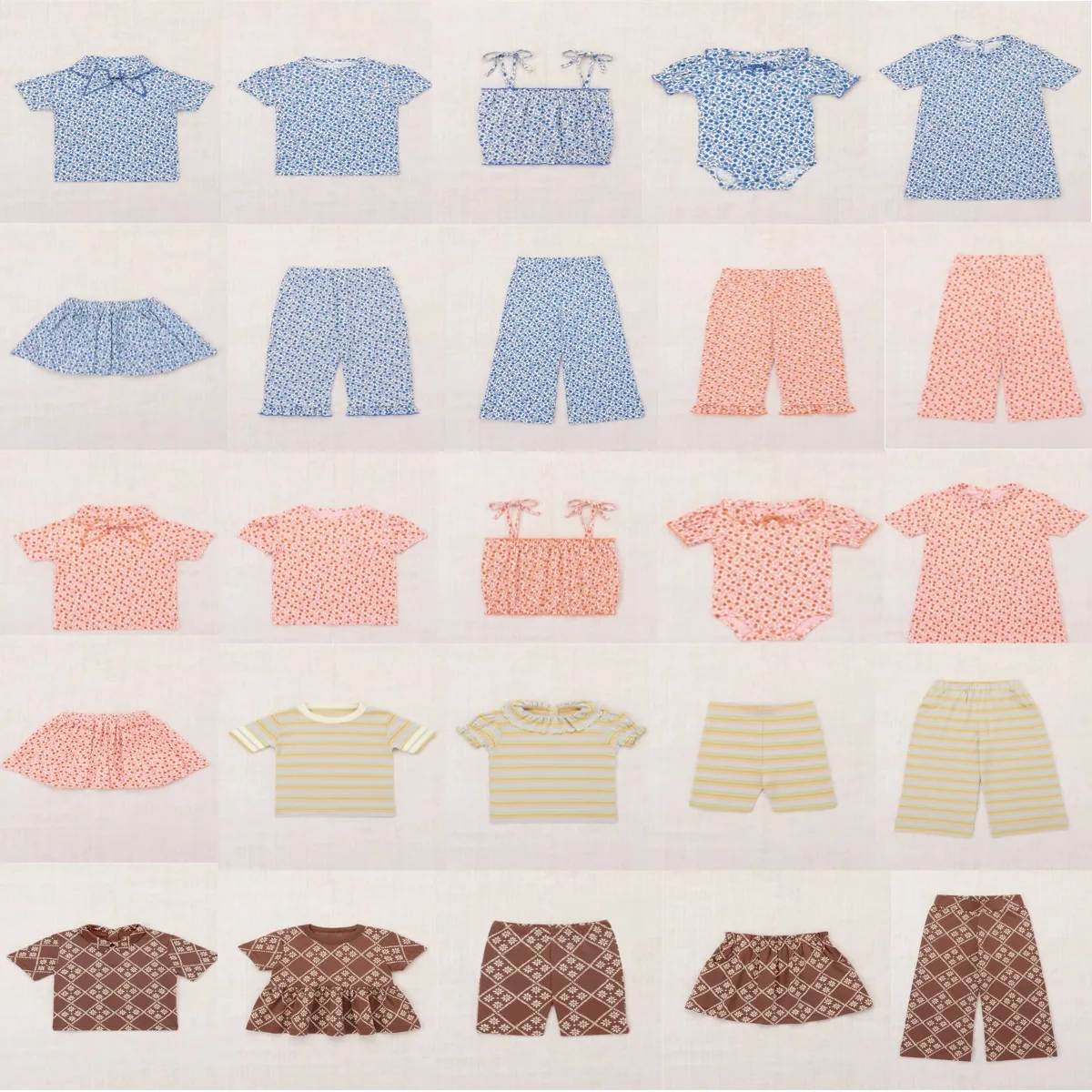 MP Set Clothes 2026 Spring/Summer Girl Flower Short Sleeved Pants Long Skirt Plaid Series