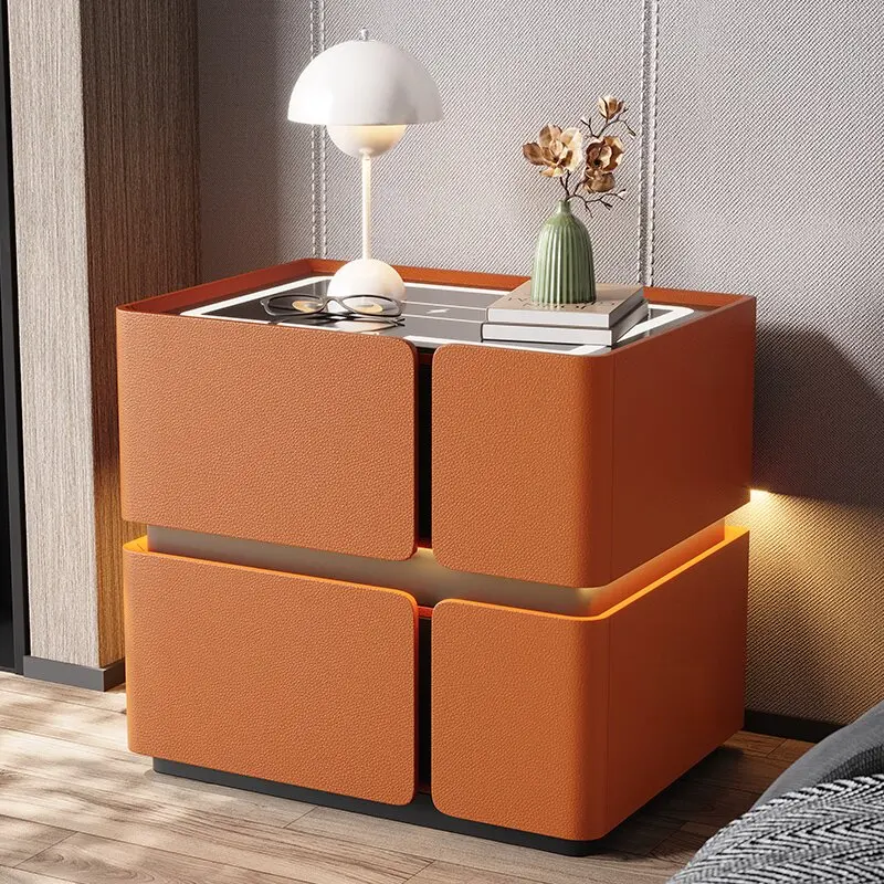 Solid Wood Smart Nightstand Wireless Charging Storage Cabinet Light Luxury Bedside Organizer for Small Space Bedroom Furniture