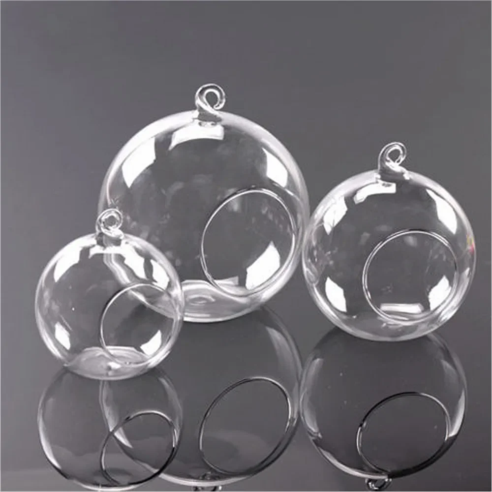 New 8/12cm Clear Hanging Ball Glass Candle Holder Tealight Globes Terrarium Wedding Candle Candlestick Vase Home Bar Decor