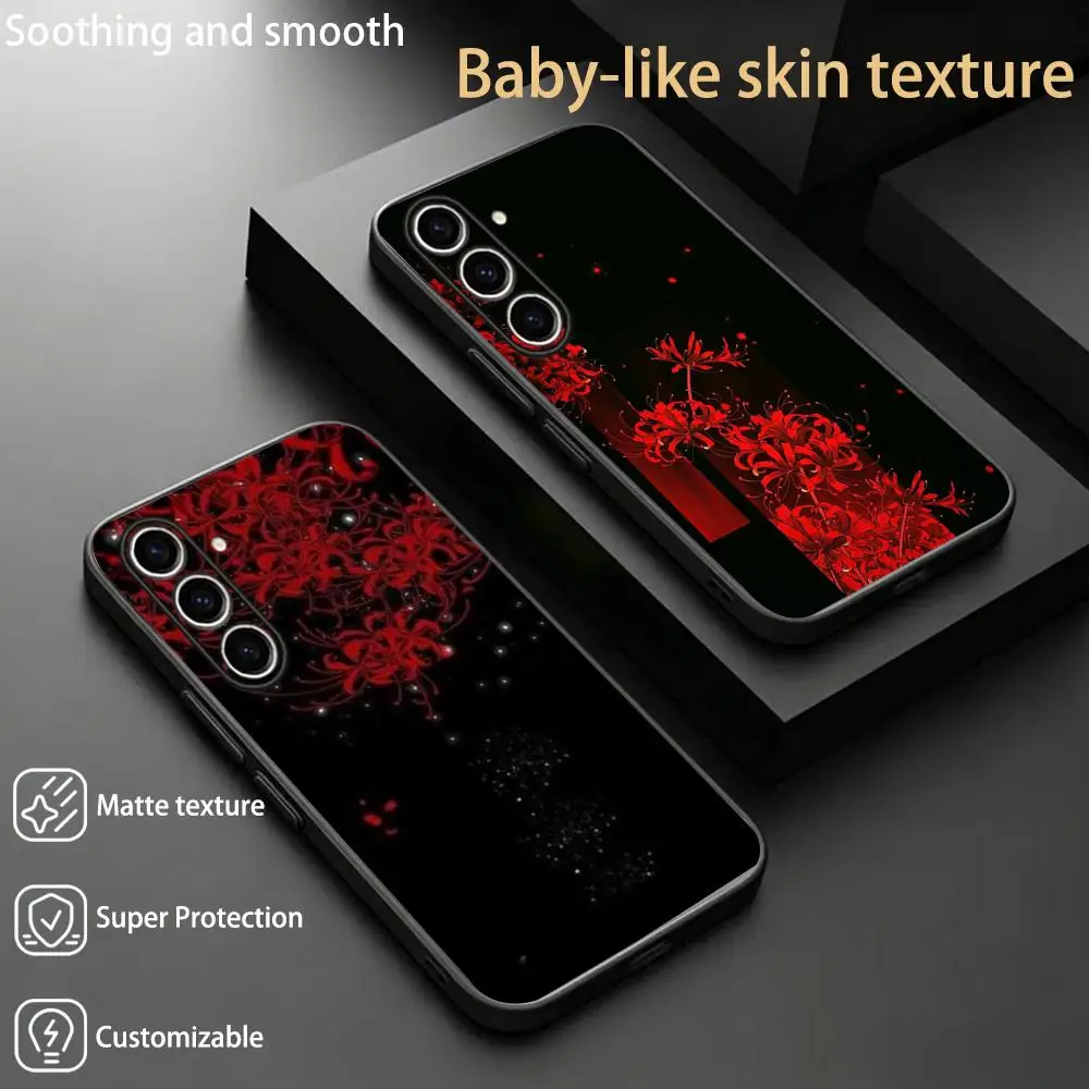Red spider lily Japan art fashion design  Phone Case For Samsung Galaxy S26 S25 S24 S23 S22 S21 Plus Ultra Note20 Soft Black