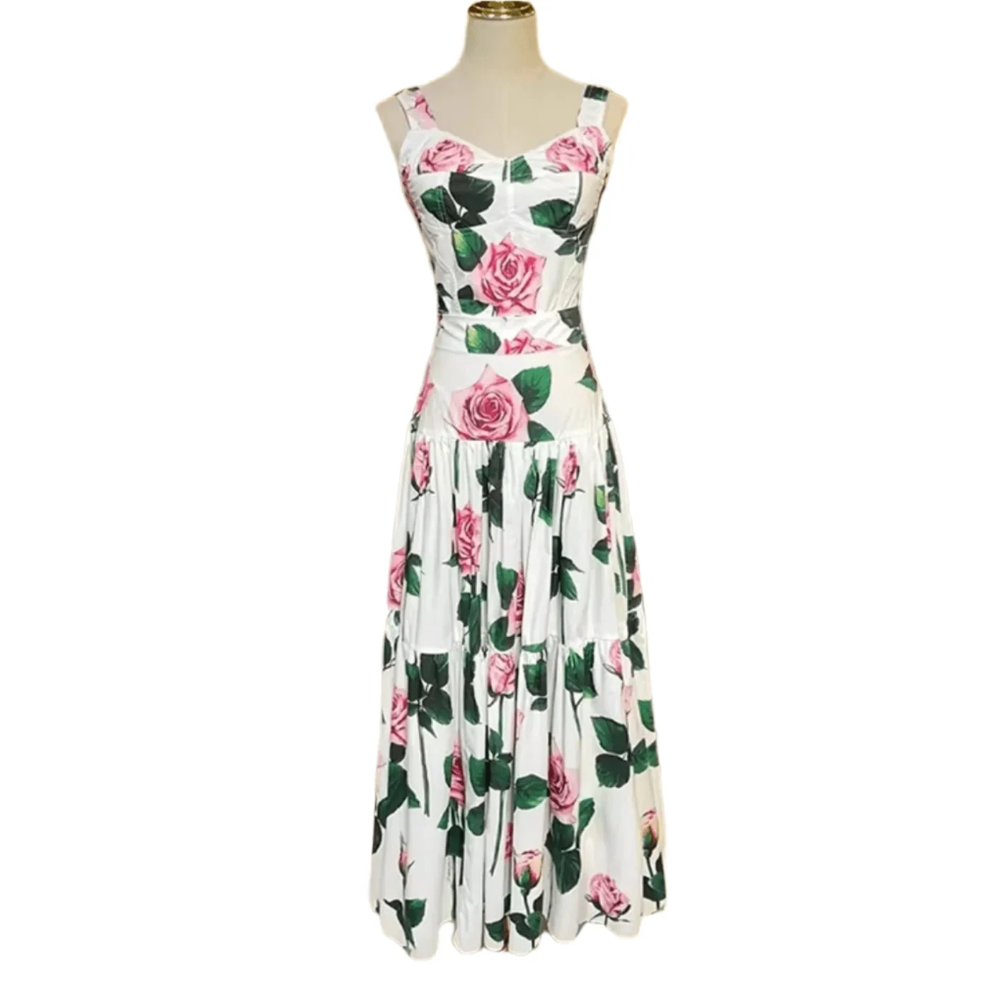 

Женский комплект из 2 предметов с принтом роз | Комплект из хлопкового кроп-топа и длинной макси-юбки в стиле итальянского дизайнера, белый | Летний пляжный наряд для отпуска