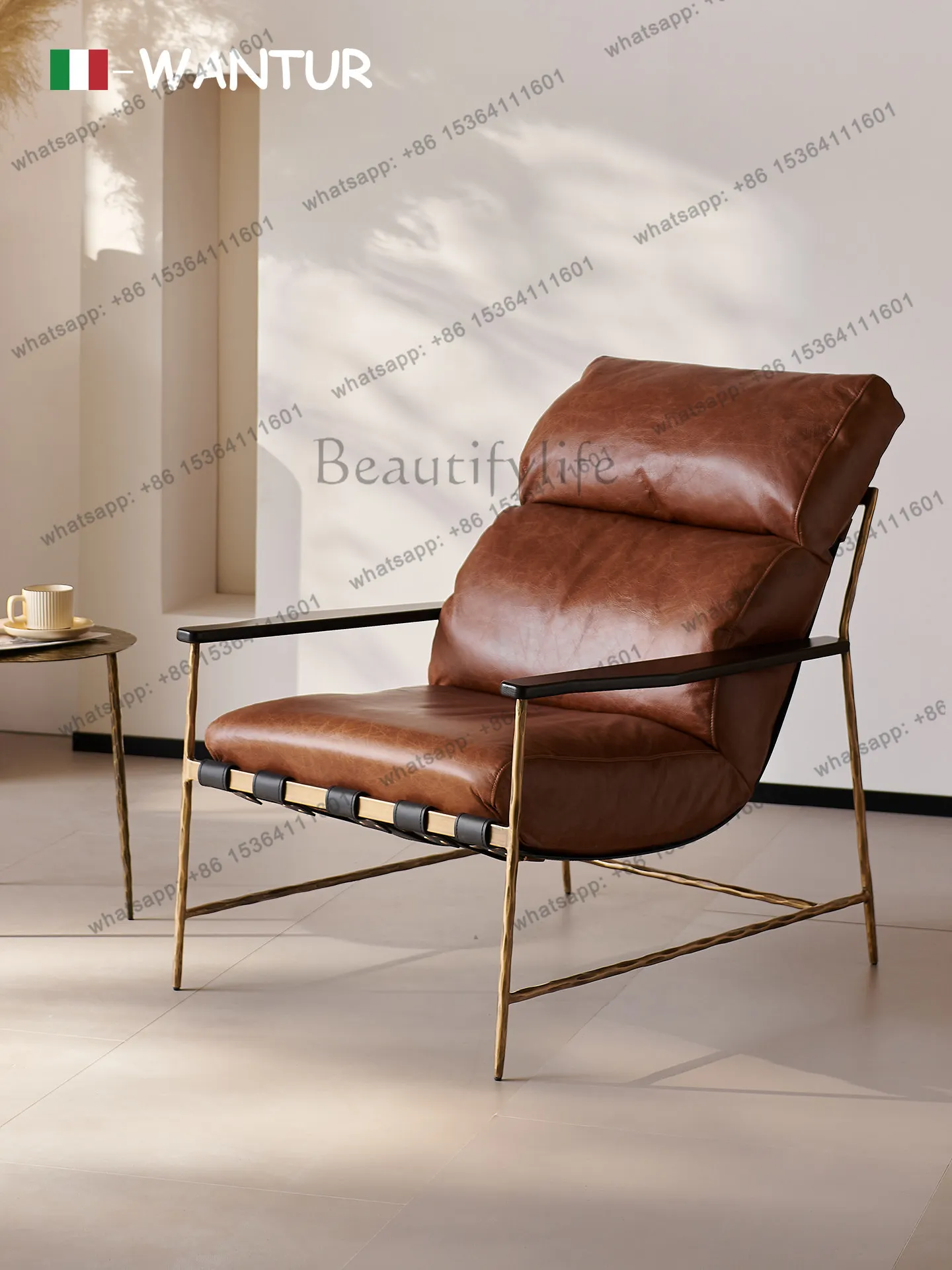 Modern Simple Leather Leisure Chair Light Retro Hand Forged Solid Carbon Steel