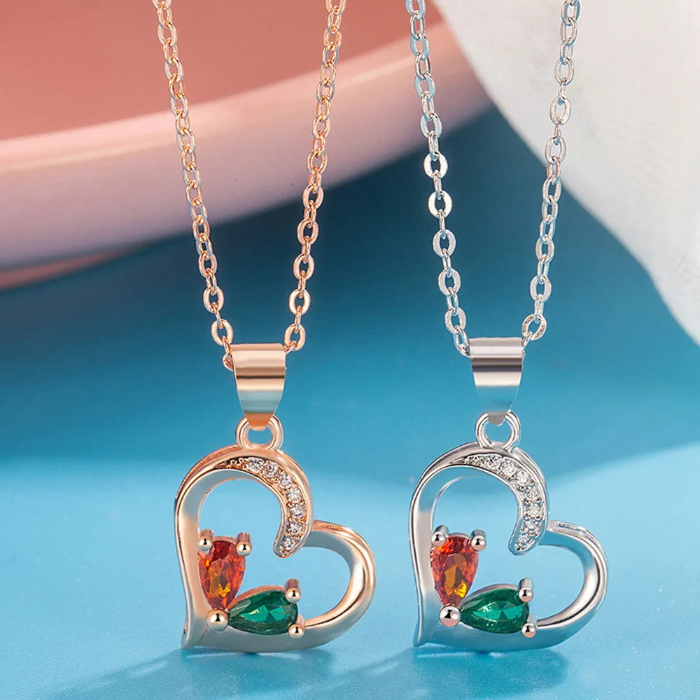 

Ожерелье с подвеской в виде любви из стерлингового серебра 925 пробы, двухцветное циркониевое ожерелье, подарок на день рождения, годовщину вечеринки