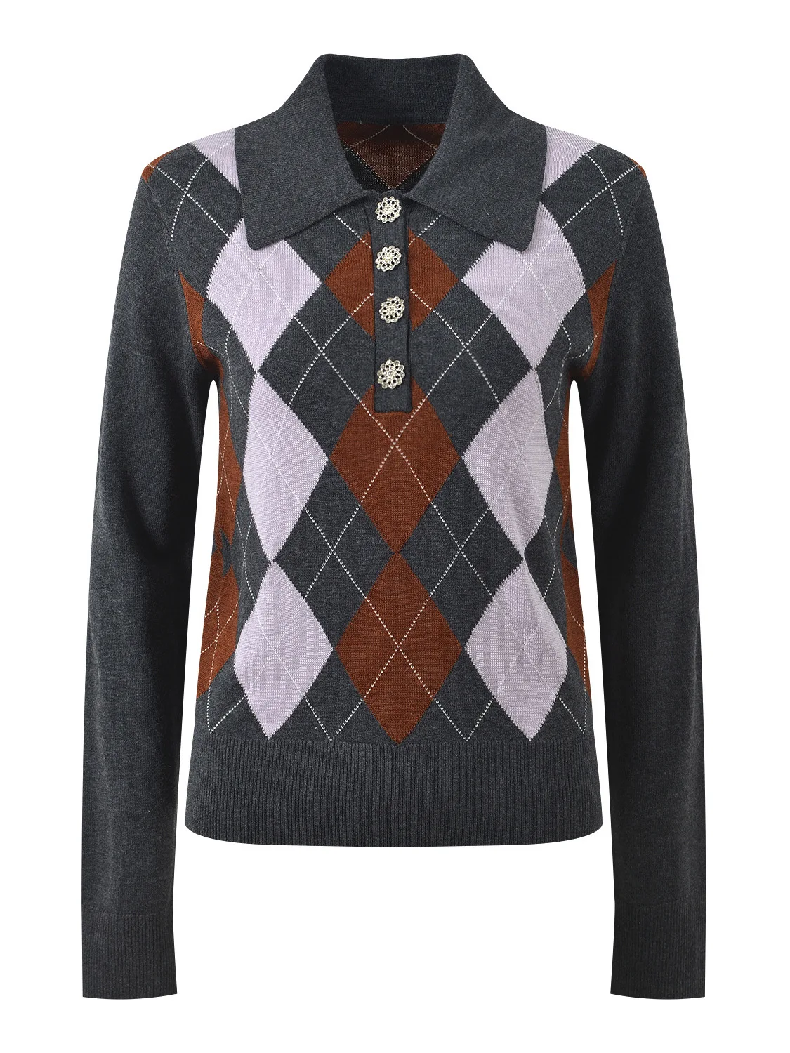 

Autumn Winter Briti Sle Ne Knitwear Color Blo Diamond Pattern Faionable Slimming Versatile Top Commute Sle