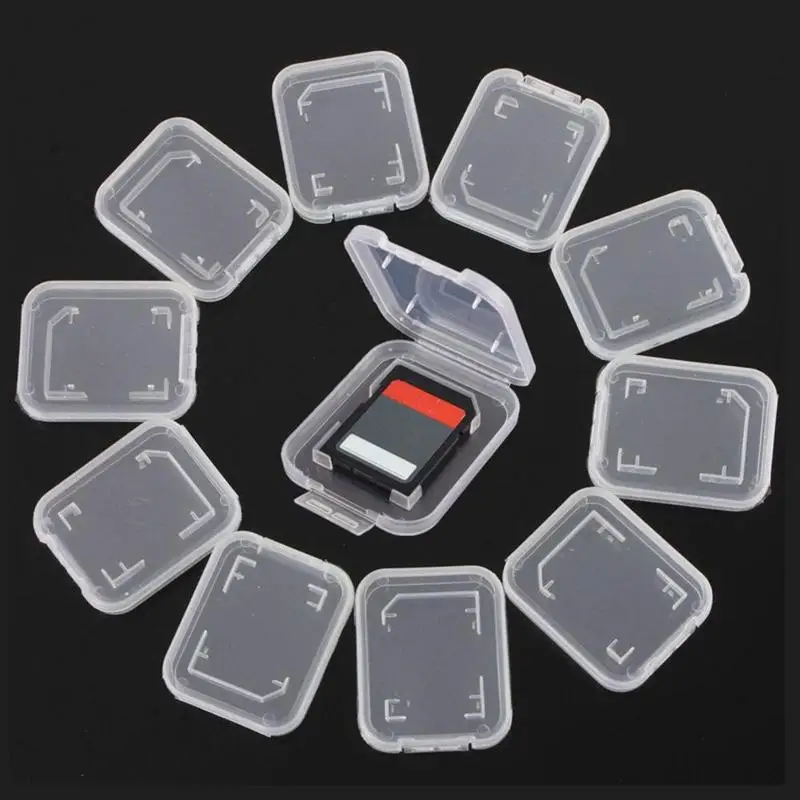 10Pcs For SD SDHC Memory Card Case Holder Protector Transparent Plastic Box Storage Wholesales