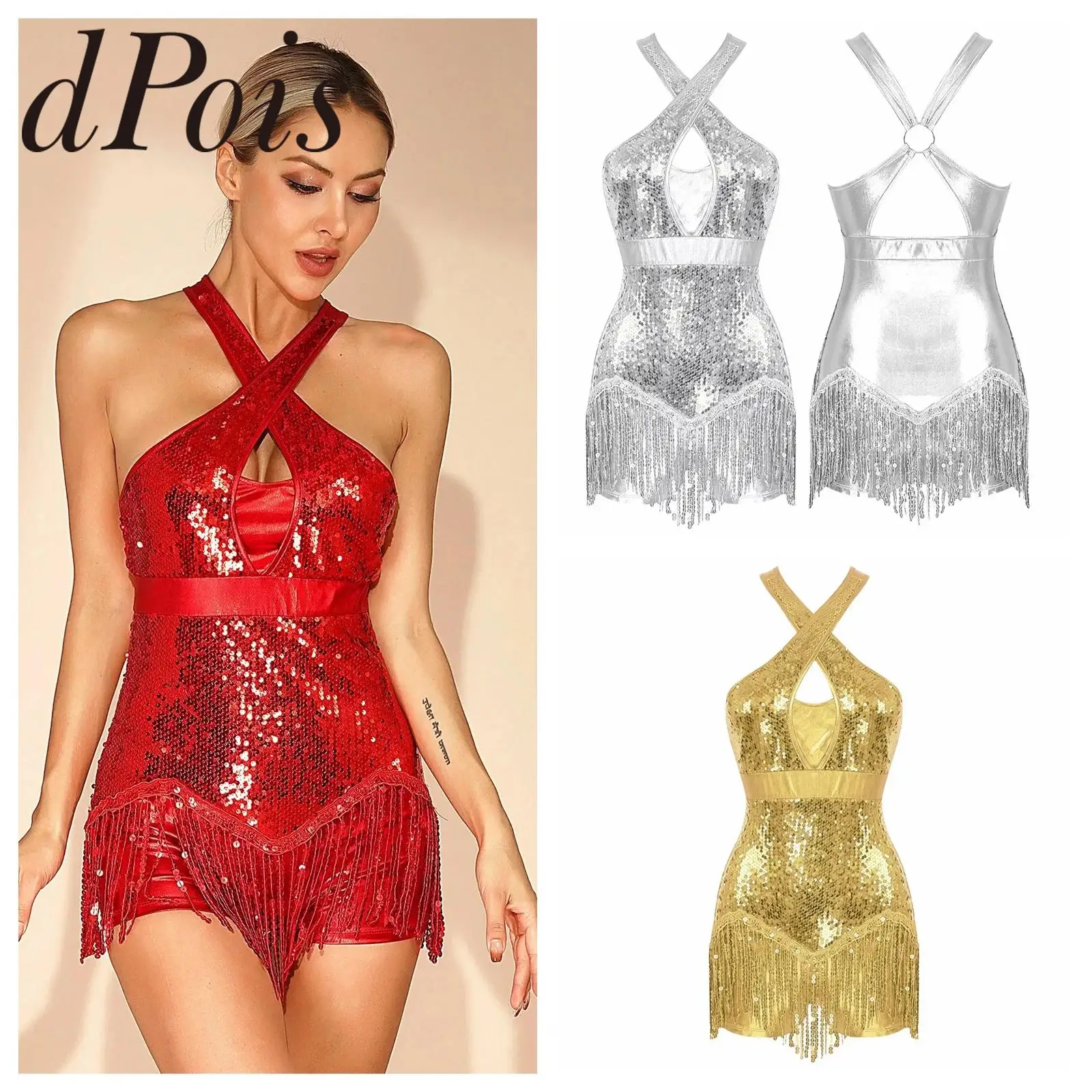 

Женский купальник с кисточками, костюмы для латинских танцев, боди с блестками и бахромой, платье для бальных танцев, танго, ча-ча, румба, танцевальная одежда для выступлений