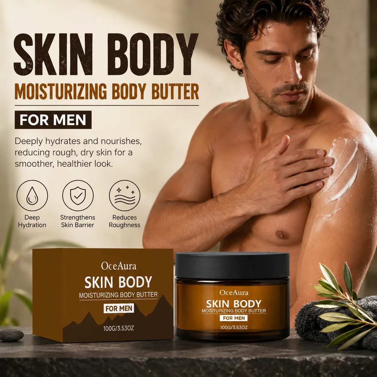 OCEAURA Men Body Moisturizer Deeply Hydration Reduce Skin Roughness Dryness Soften Smooth Skin Texture Moisturizing Body Butter