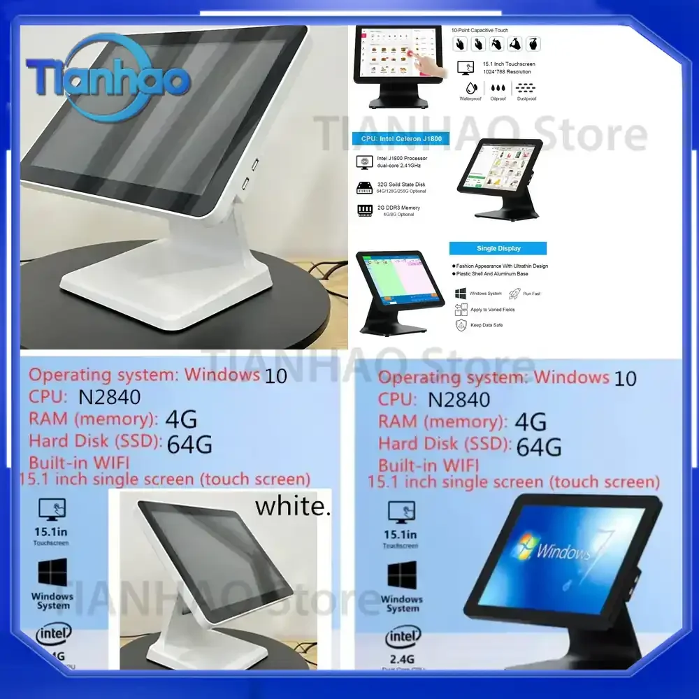 Touch Screen All-in-One Cash Register Machine for Retail and Restaurant System with Multi-Language Support Terminal 15 Inch