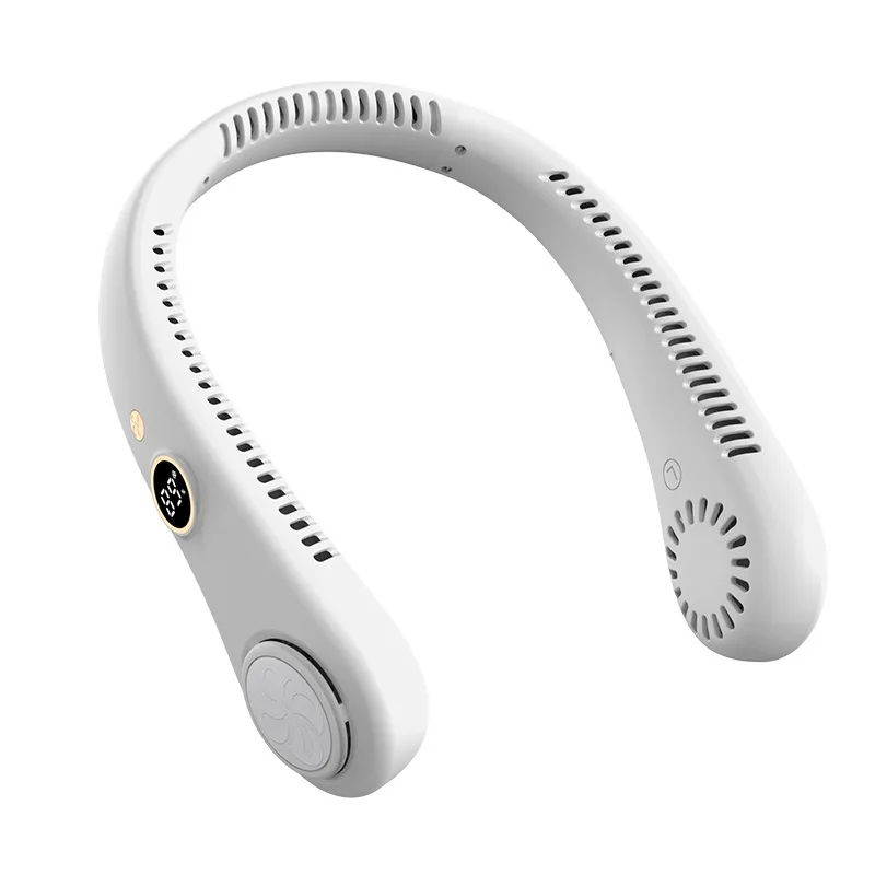 Leaveless Hanging Neck Fan USB Rechargeable Outdoor Mini Student Portable Five Level Digital Display Hanging Neck Small Fan