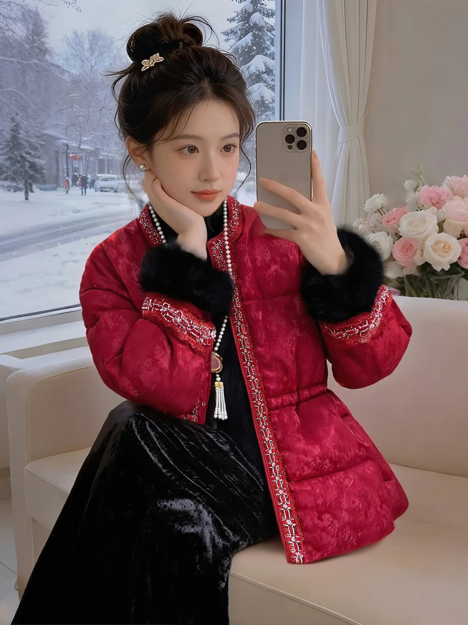

Chinese Style Thickened Fleece Lined Cotton Jacket Women's Winter Coat for Middle-Aged And Elderly Fashionable And Warm