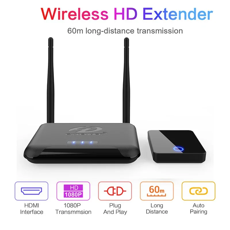 

1080p 60hz Wireless Audio Video Transmitter Receiver 60m HDMI Extender Screen Mirroring Projection for Camera PC To TV Projector