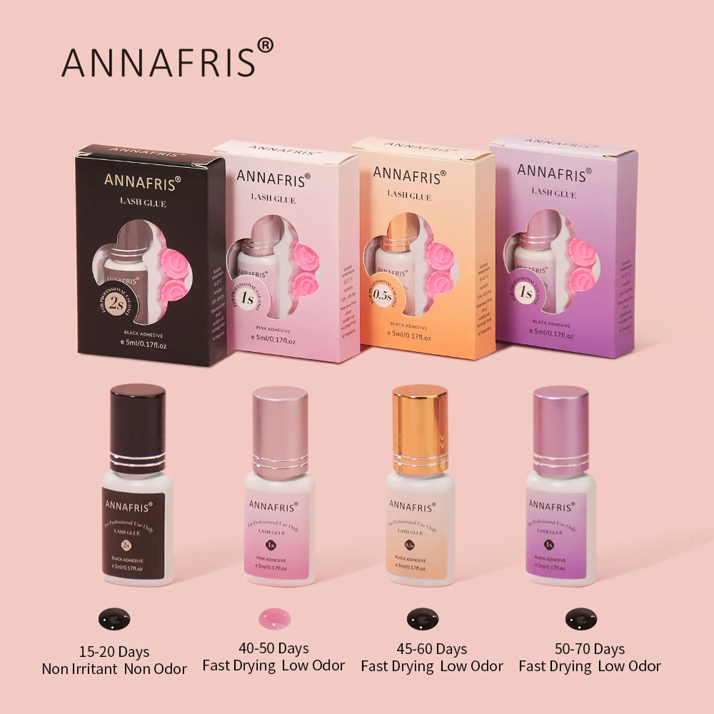 ANNAFRIS 5ml Eyelash Extension Glue 0.5s Fast Dry Strong Professional Retention 5-7 Weeks Lash Adhesive Low Smell Eyelash Glue