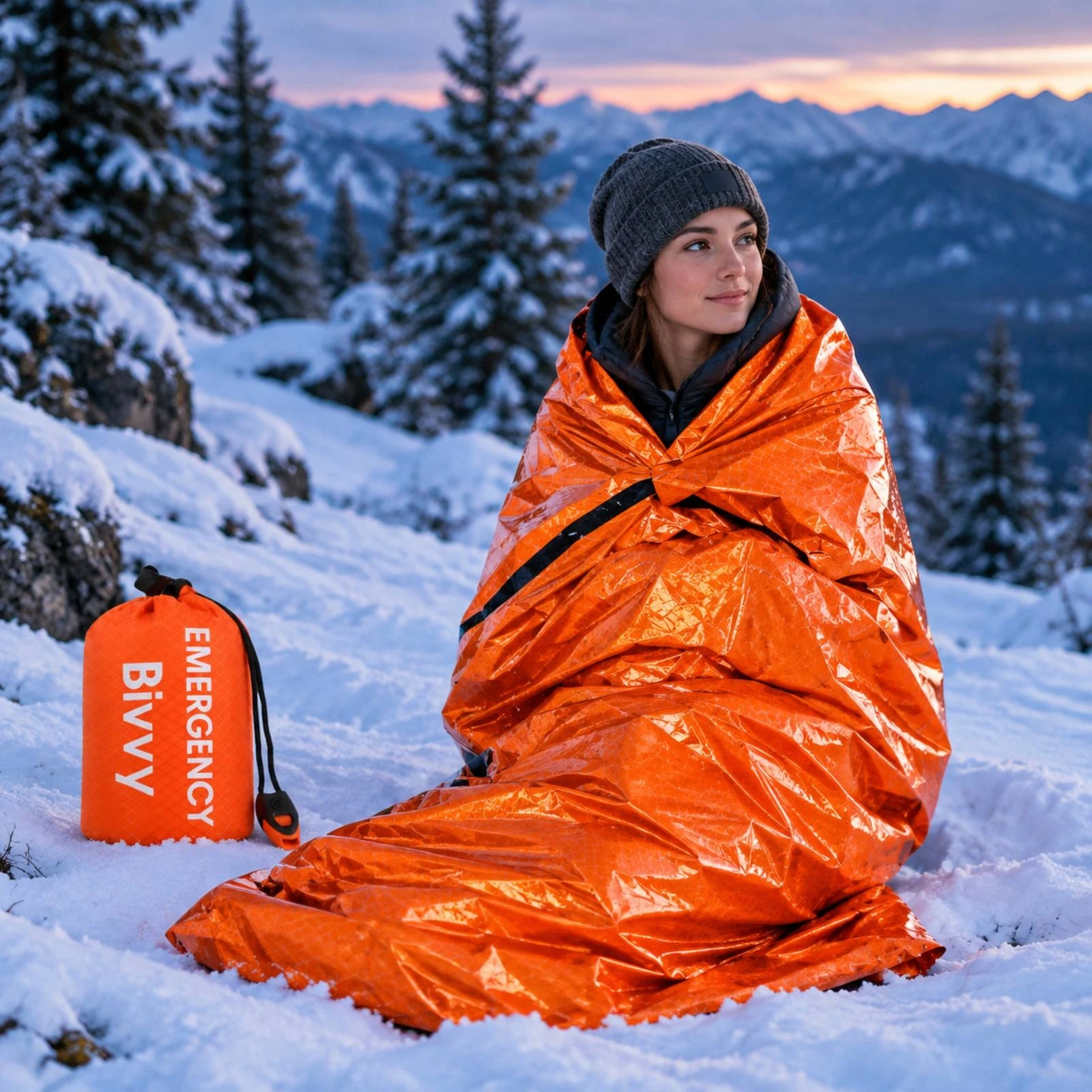 Emergency Sleeping Bag with Survival Whistle Lightweight Reflective Emergency Sleeping Bag Weather Shielding Space-Saving