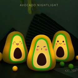 LED Avocado Silicone Lamp Night Lights Cute Cartoon Children Fruit Color Silicone Ambient Light Bedroom Light USB Charging Touch