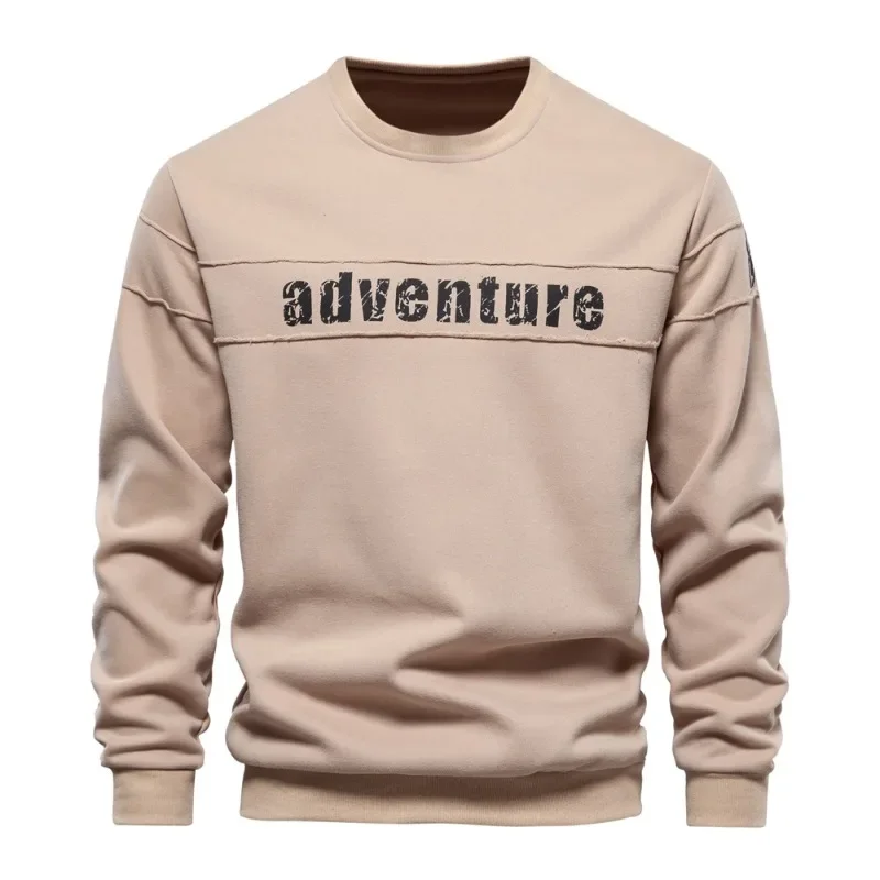 

Men's Cotton Round neck Solid Long Sleeve Printed Sweatshirt Male Sweater Long Sleeved Top Warm Pullovers for Men