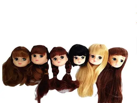 Jenny Licca Doll Heads Cute Little Girl Colorful Long Hair Heads DIY Doll Dressing Figures Girl Gifts Toys