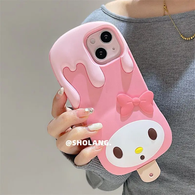 Sanrio Cute Cartoon Ice Cream My Melody Phone Case for iPhone 11 12 13 14 Pro Max Kawaii All Covered Silicone Soft Case Gift