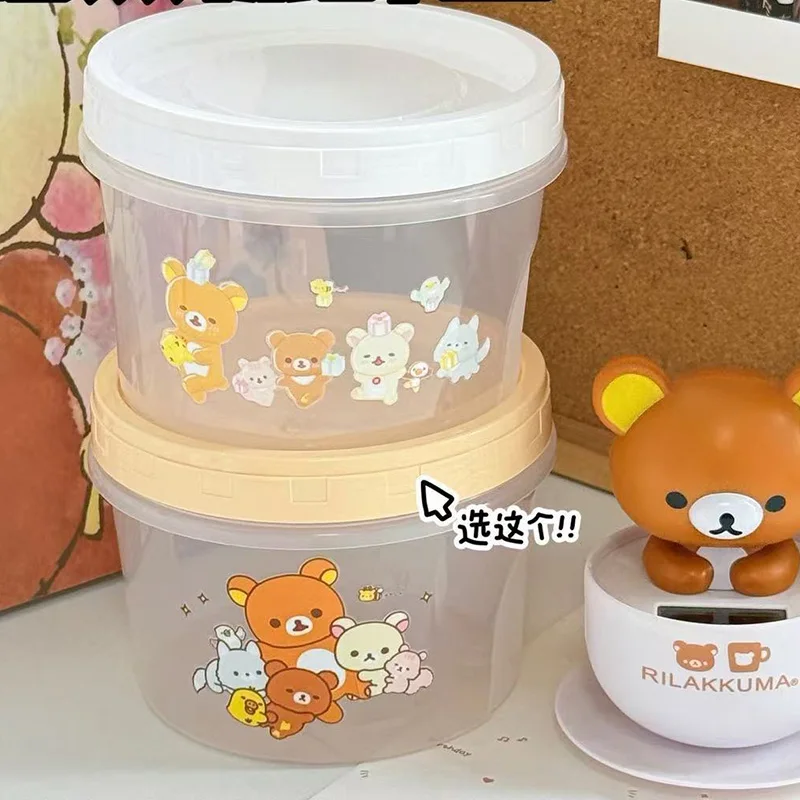 Japanese Style Rilakkuma Seal Food Storage Container Cute Little Bear Round Plastic Lunch Box Student Snack Fruit Container Gift