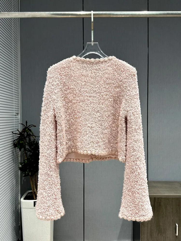 Office Ladies Elegant Knitted Cardigan O Neck Fashion Spring Flare Long Sleeve Short Jacket New Casual Fashion Women Outerwear