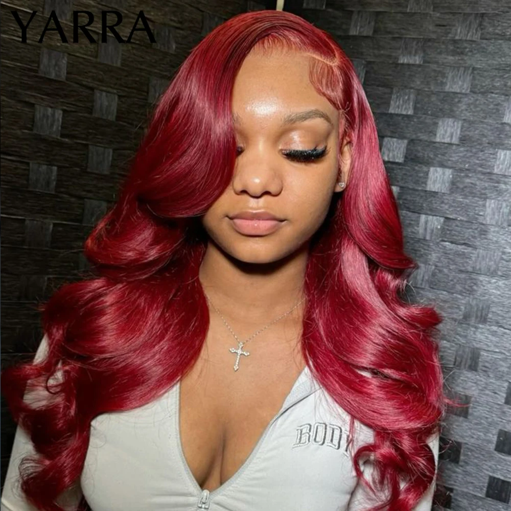 30 34Inch 99j Burgundy Body Wave Human Hair 13x6 Hd Transparent Lace Frontal Wig 13x4 Colored Brazilian Human Hair Wig For Women