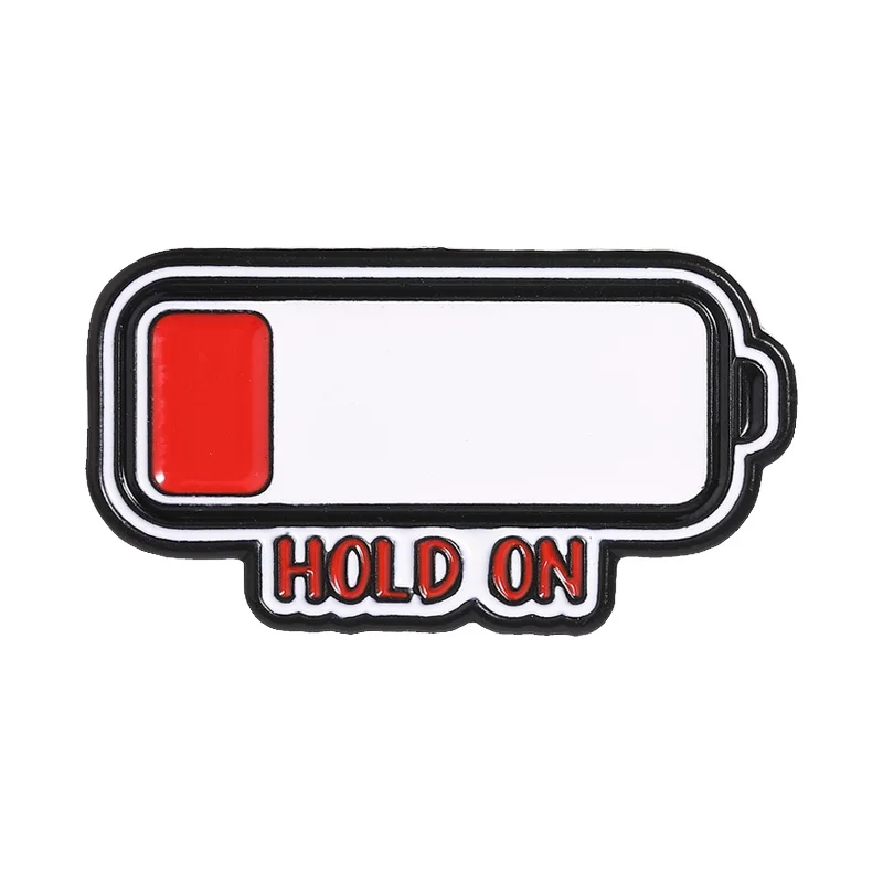

Low Battery Hold On Enamel Pin Low Energy Battery Red Power Bar and Signal Brooch Bag Badge Jewelry Pin for Tired Office Workers