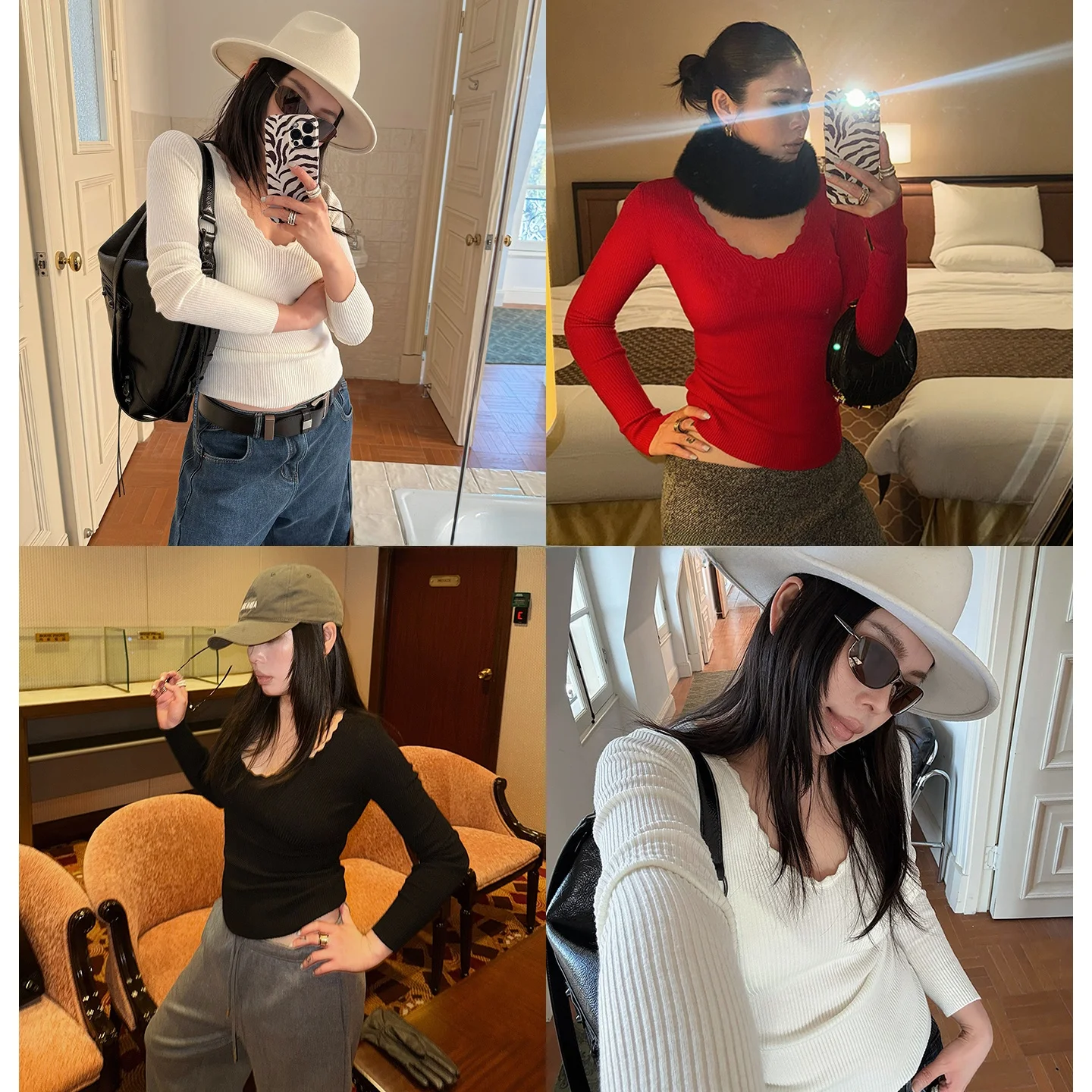 

Women's Wool Base irt White Bla Slimming Inner Wear Top Casual Sle Fitted Long Sve Regular Length Winter New Arrival