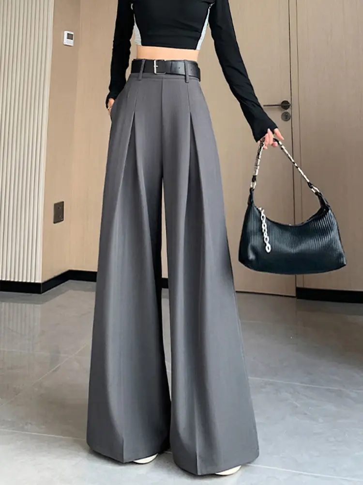 2024 summer new wide leg pants women's high waist hanging mopping casual pants loose slimming straight suit pants