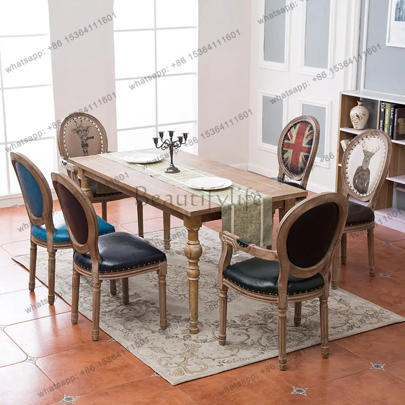 

American solid wood dining table home retro modern simple coffee western restaurant negotiation table