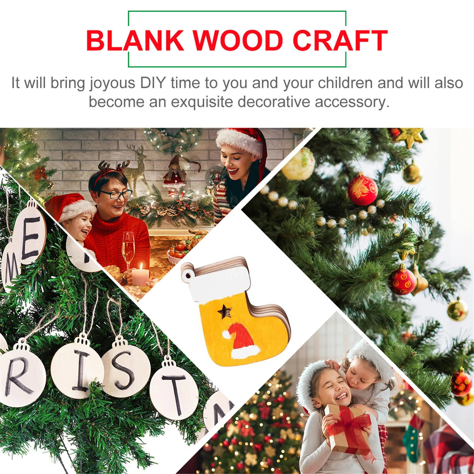 

114Pcs Christmas Wood Ornament Graffiti Kit Unfinished Wood Chips DIY Decoration Set Holiday Wooden Craft Supplies for Kids