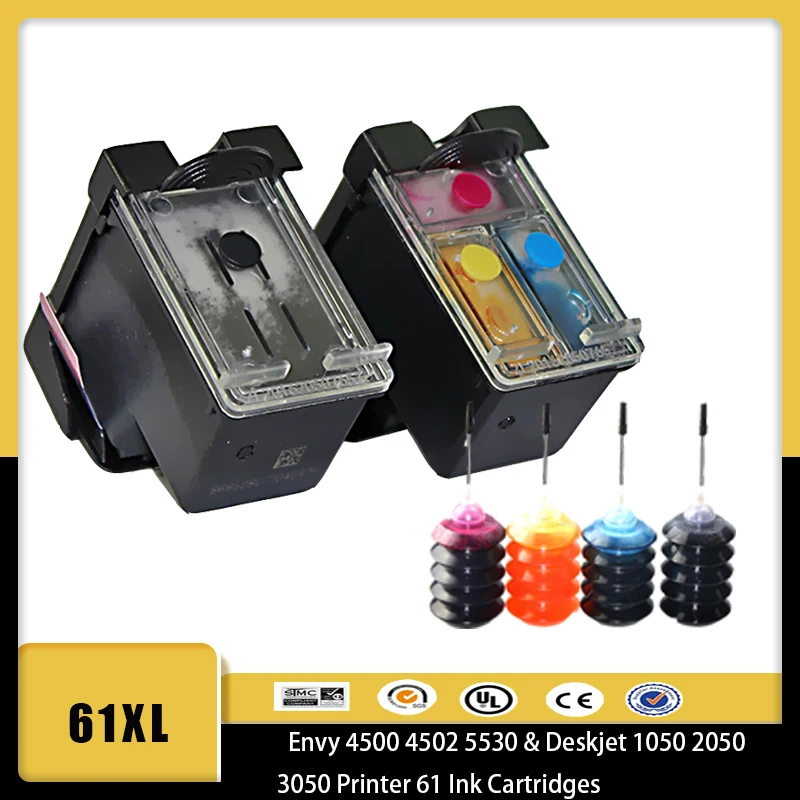 Vilaxh 61 XL Ink Refill Kits  for HP 61XL for hp61  Envy 4500 4502 5530 & Deskjet 1050 2050 3050 Printer 61 Ink Cartridges