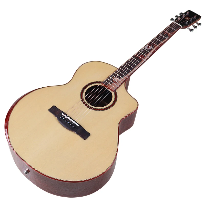 

High Gloss 6 Strings Electric Acoustic Guitars 40 Inch Solid Spruce Wood Top Folk Guitar Natural With Radion Corner Free Bag