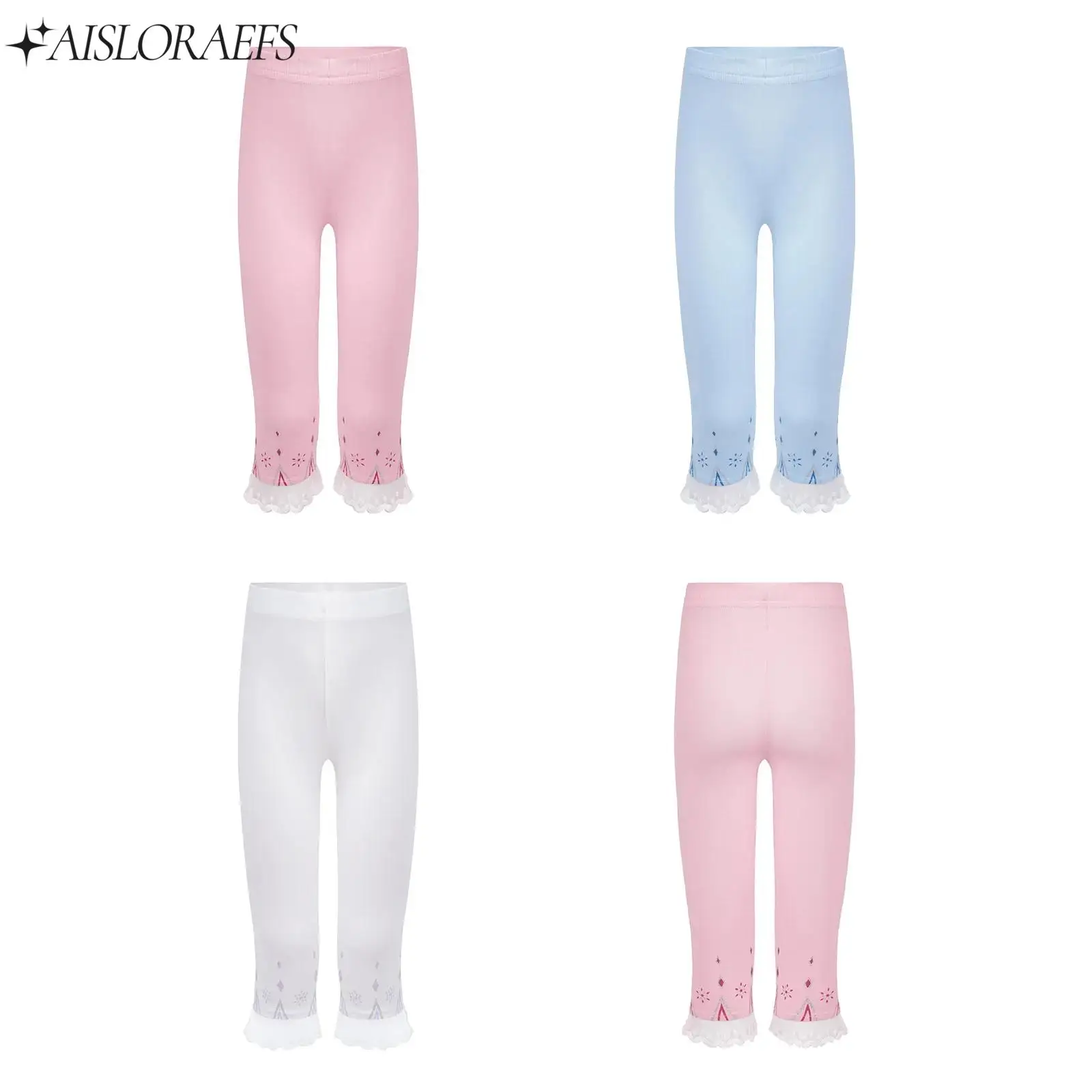 

Girls Ballet Dance Pants Gymnastics Trousers Cute Lace Trim Printed Cropped Pants Leggings for Wedding Birthday Party Vacation
