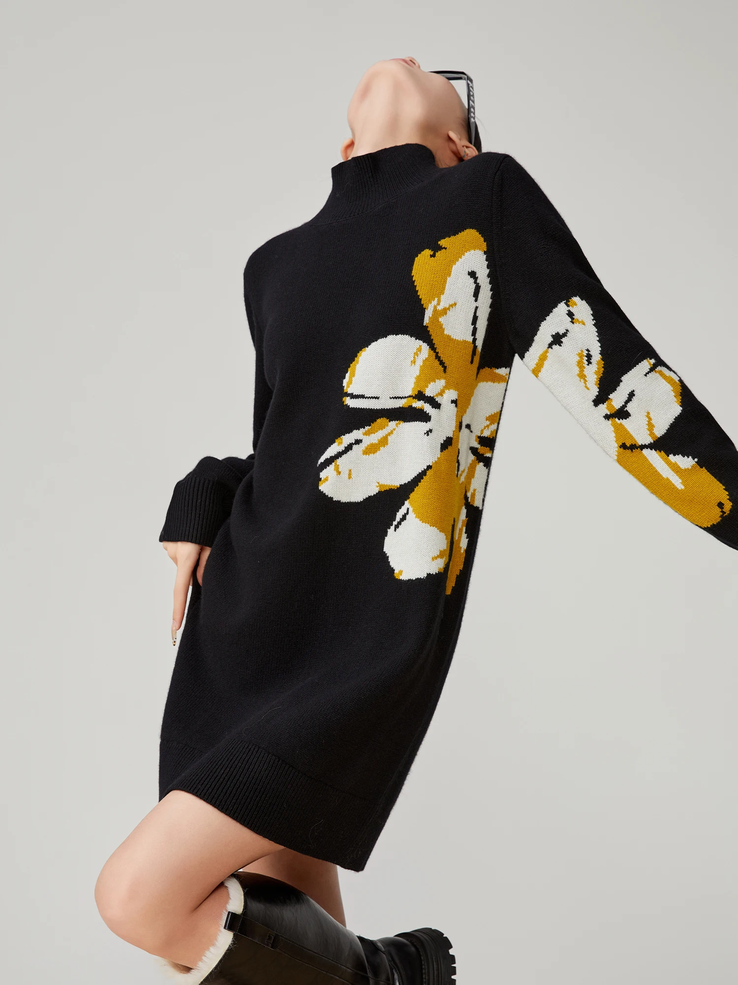 

Женская трикотажная кофта Ele Bla с цветочной вышивкой и высоким воротником, новинка весенней коллекции, универсальная, для повседневной носки, комфортная посадка