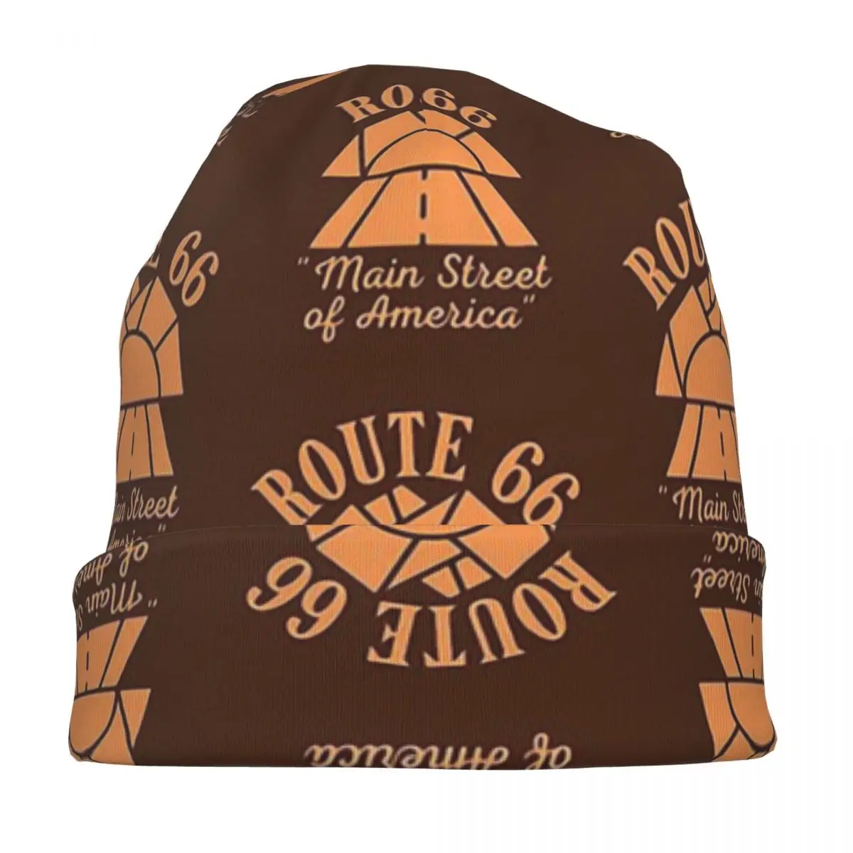 Route 66 Bonnet Hats Men's and Women's Fashionable Knitting Main Street Of America (Orange) Skullies Beanies Caps