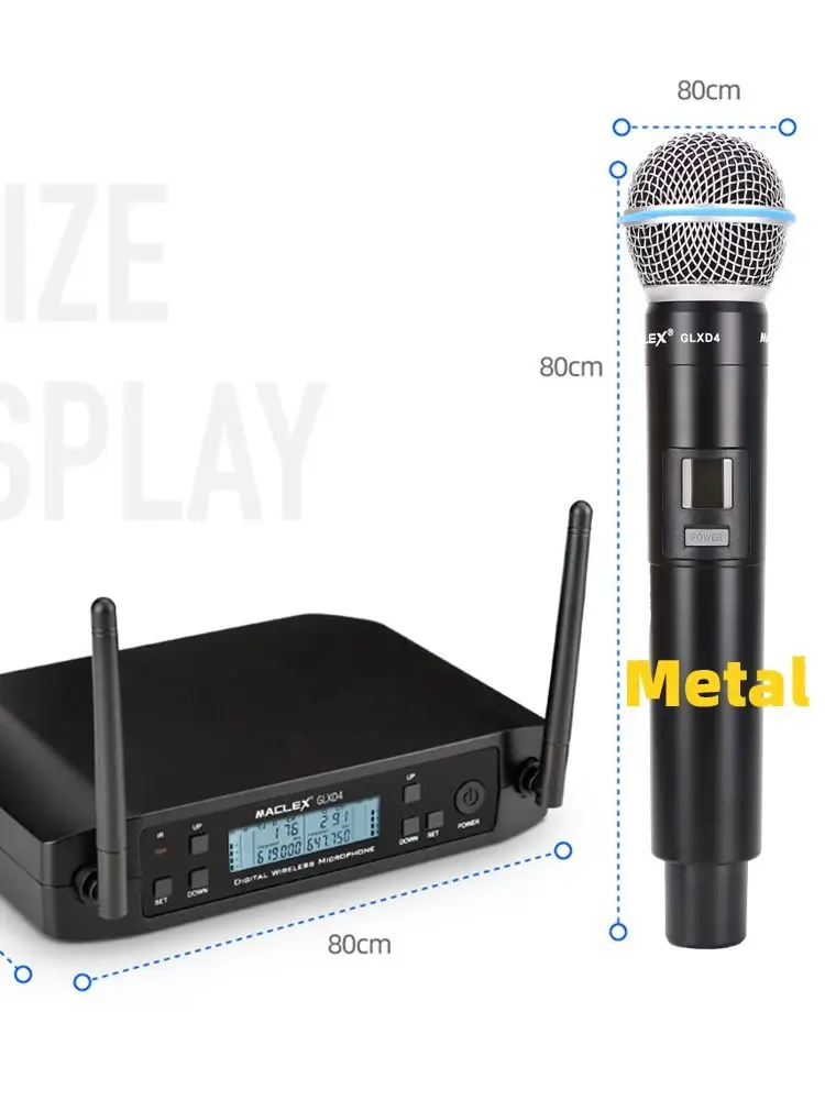 Maclex GLXD4 wireless microphone 2 channel UHF 640~690MHz professional performance host live broadcast handheld microphone