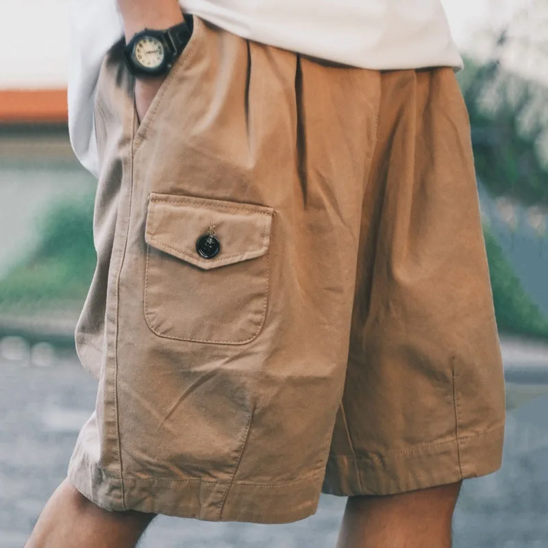 

Summer American Casual Artistic ex orts Workwear Loose Retro Ame i Rope Waist Five-Quarter Pants Cotton Straight Leg