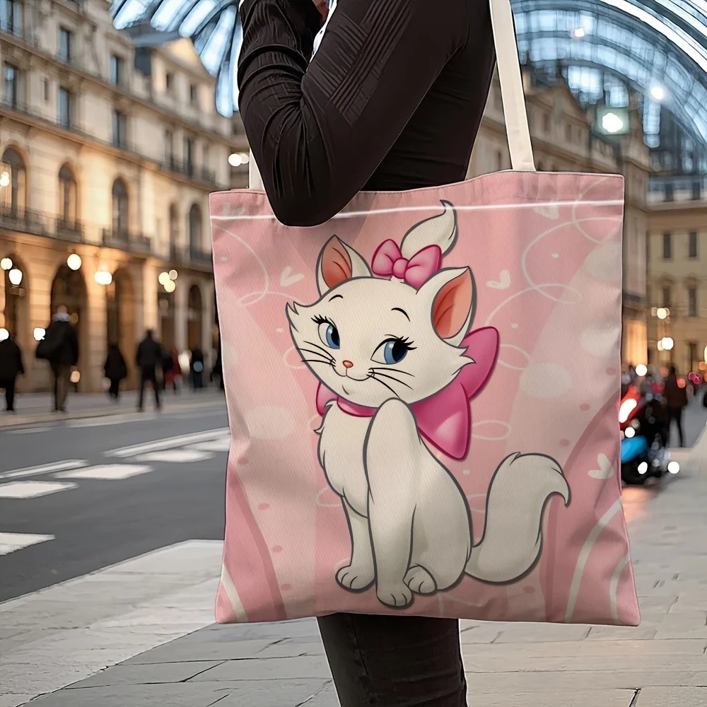 1 bolsa de compras reutilizable con estampado de lazo rosa de Marie The Aristocats, adecuada para uso diario, compras, viajes, escuela