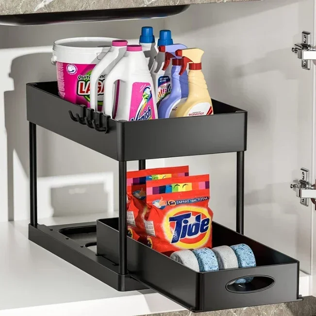 

1/2 Tier Under Sink Storage Rack Sliding Drawer Multipurpose Cabinet Under Sink Bathroom Kitchen Organizer and Storage Container