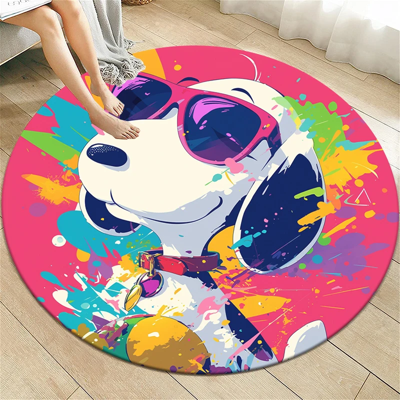 Miniso Snoopy Cartoon Printed Round Carpet, Bedroom Balcony Entrance Door ,Sofa,kitchen, Non-slip Mat. Home Decoration Gift Rug