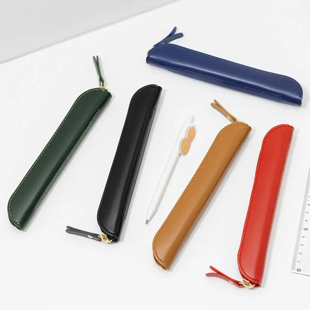 スタイリッシュなペンシルバッグ 多機能文具バッグ スリムペンシルケースオーガナイザー コンパクトなイミテーションレザーペン収納 ポータブル用