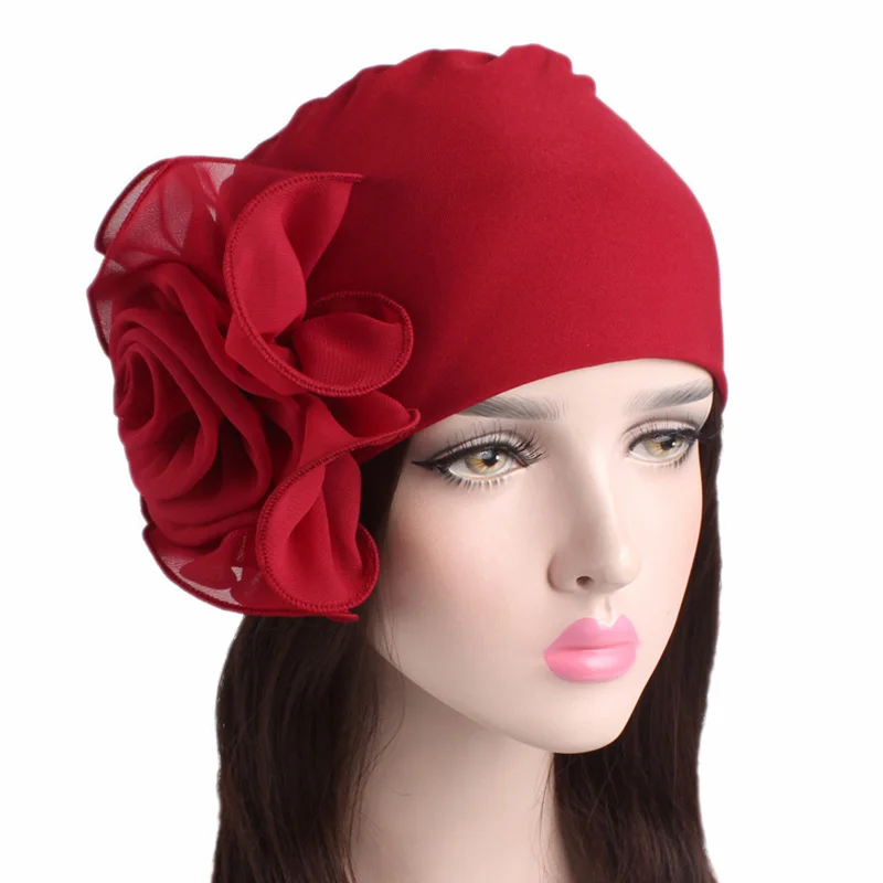 

New Fashion Women Muslim Turban Hat Big Flower Hijab Scarf Turbans Head Wear Ladies Head Wrap Bandanas African Hat