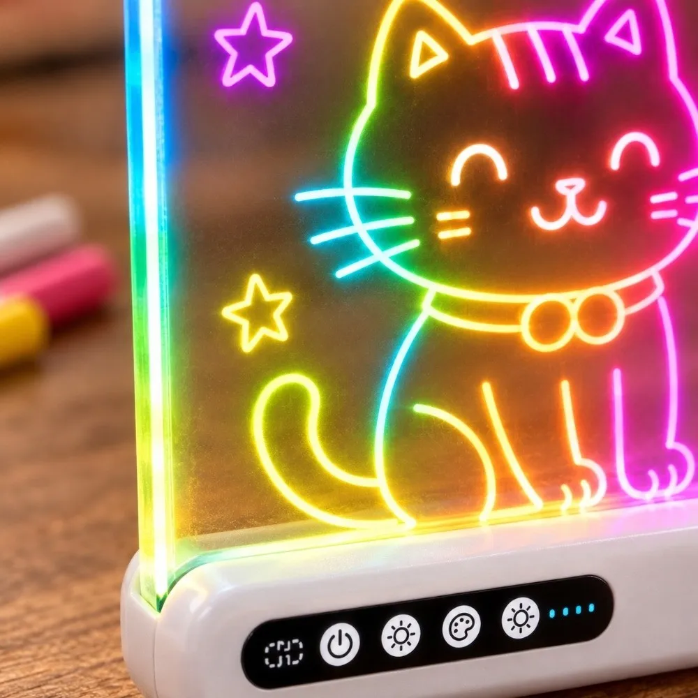 Neon Rechargeable LED Drawing Board Built-in Stand Erasable Acrylic Neon Board Glow Doodle Board Travel Activity