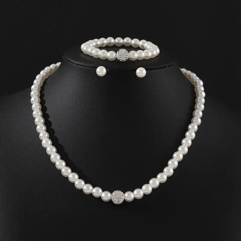 4PCS Faux Pearl Necklace Jewelry Set Elegant White Necklace+Bracelet+Stud Earrings Jewelry Accessory Wedding Party Daily Wear