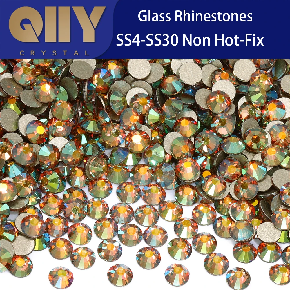 QIIY Ghost Light High Quality SS4-SS30 Glass Rhinestones Crystal Gold Flatback Strass Stones For DIY Nail Art Crafts Decorations