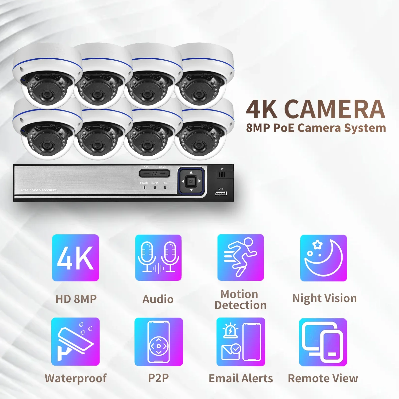 Gadinan HD 4K 8MP POE IP Camera  4/8CH NVR  Kit Outdoor Face Detection Security Protection Video Surveillance CCTV Camera System